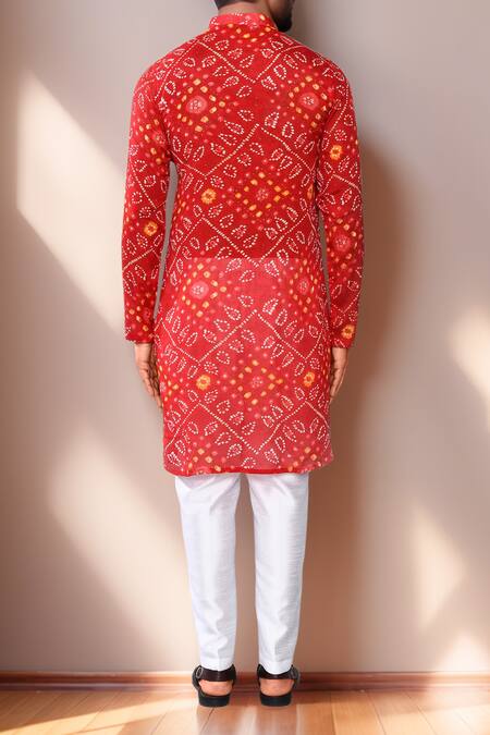 Shop Arihant Rai Sinha Red Georgette, Silk Bandhani Print Kurta Set at Aza Fashions Shop_Arihant Rai Sinha_Red Georgette, Silk Bandhani Print Kurta Set_at_Aza_Fashions