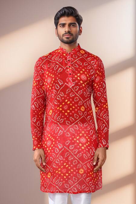Buy Arihant Rai Sinha Red Georgette, Silk Bandhani Print Kurta Set Buy_Arihant Rai Sinha_Red Georgette, Silk Bandhani Print Kurta Set