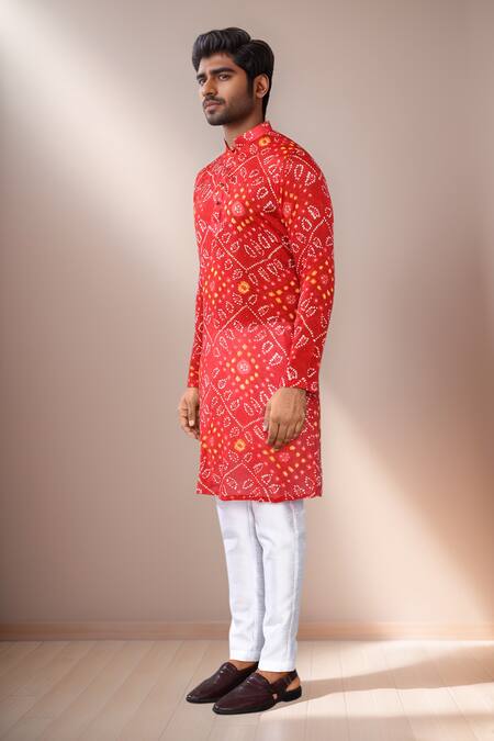 Shop Arihant Rai Sinha Red Georgette, Silk Bandhani Print Kurta Set Shop_Arihant Rai Sinha_Red Georgette, Silk Bandhani Print Kurta Set