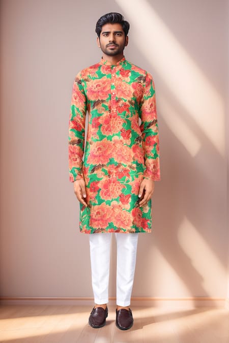 Arihant Rai Sinha Green Modal, Silk Floral Printed Kurta Set at Aza Fashions Arihant Rai Sinha_Green Modal, Silk Floral Printed Kurta Set _at_Aza_Fashions