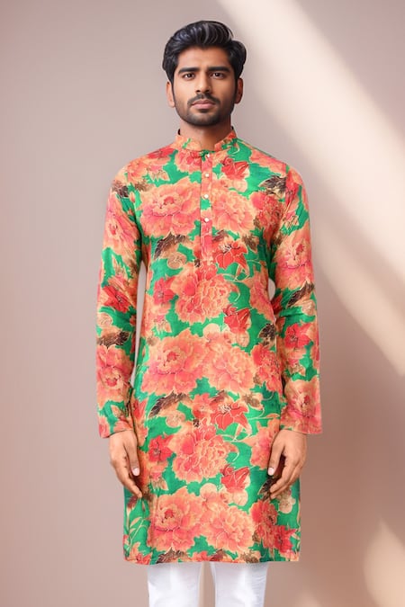 Buy Arihant Rai Sinha Green Modal, Silk Floral Printed Kurta Set Buy_Arihant Rai Sinha_Green Modal, Silk Floral Printed Kurta Set