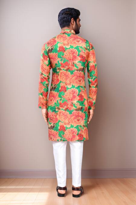 Shop Arihant Rai Sinha Green Modal, Silk Floral Printed Kurta Set at Aza Fashions Shop_Arihant Rai Sinha_Green Modal, Silk Floral Printed Kurta Set _at_Aza_Fashions