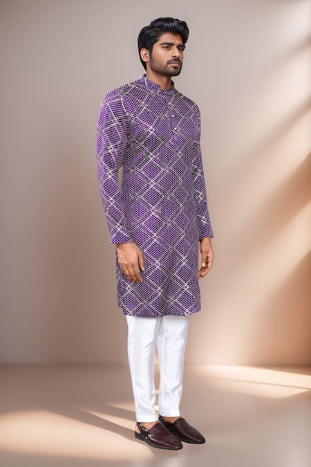 Buy_Arihant Rai Sinha_Purple Silk Sequins Bandhani Kurta Set _Online_at_Aza_Fashions