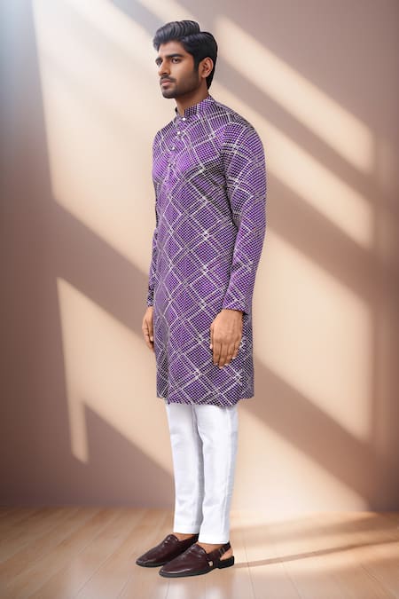 Arihant Rai Sinha_Purple Silk Sequins Bandhani Kurta Set _at_Aza_Fashions