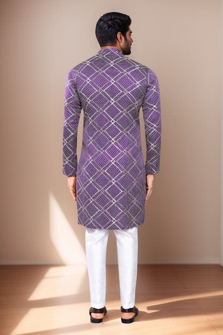 Shop_Arihant Rai Sinha_Purple Silk Sequins Bandhani Kurta Set _at_Aza_Fashions