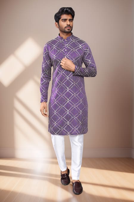 Buy_Arihant Rai Sinha_Purple Silk Sequins Bandhani Kurta Set 