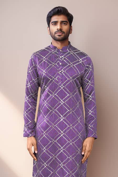 Shop_Arihant Rai Sinha_Purple Silk Sequins Bandhani Kurta Set 