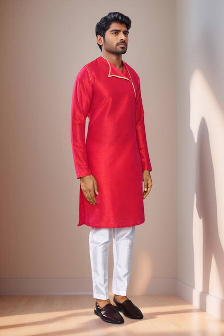 Shop Arihant Rai Sinha Pink Silk, Cotton Asymmetric Plain Kurta Set Shop_Arihant Rai Sinha_Pink Silk, Cotton Asymmetric Plain Kurta Set