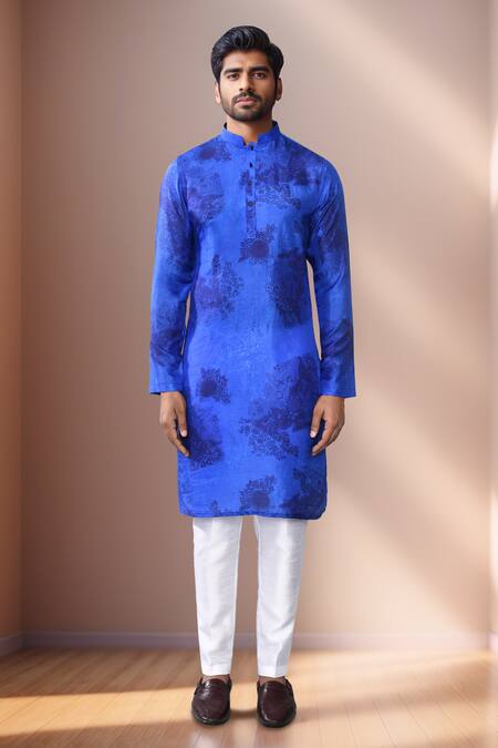 Buy Arihant Rai Sinha Blue Cotton, Silk Florette Print Kurta Set Online at Aza Fashions Buy_Arihant Rai Sinha_Blue Cotton, Silk Florette Print Kurta Set_Online_at_Aza_Fashions