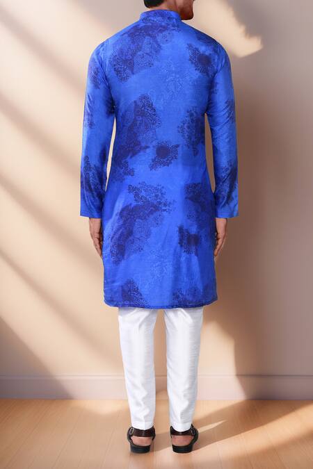Shop Arihant Rai Sinha Blue Cotton, Silk Florette Print Kurta Set at Aza Fashions Shop_Arihant Rai Sinha_Blue Cotton, Silk Florette Print Kurta Set_at_Aza_Fashions
