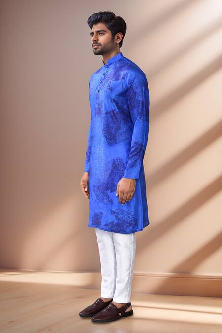 Arihant Rai Sinha Blue Cotton, Silk Florette Print Kurta Set at Aza Fashions Arihant Rai Sinha_Blue Cotton, Silk Florette Print Kurta Set_at_Aza_Fashions