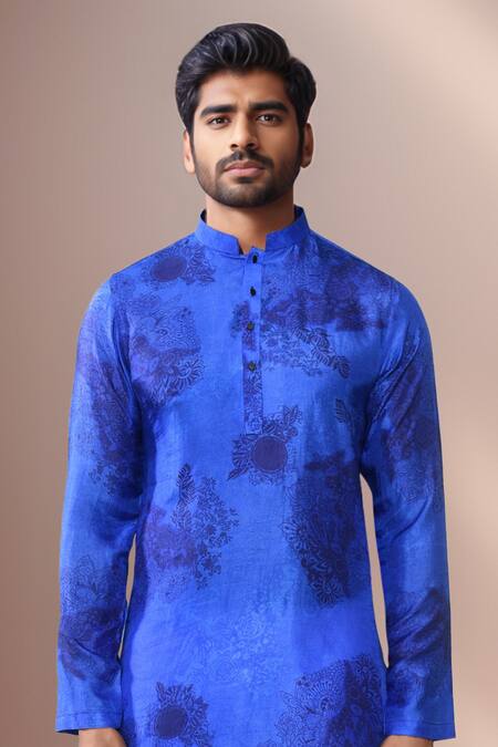 Buy Arihant Rai Sinha Blue Cotton, Silk Florette Print Kurta Set Buy_Arihant Rai Sinha_Blue Cotton, Silk Florette Print Kurta Set