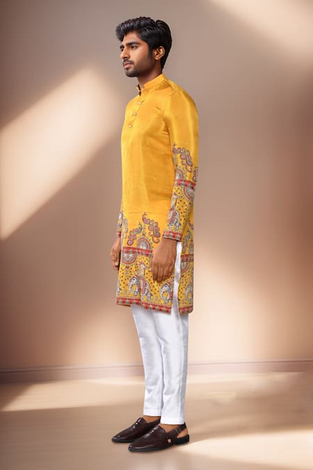 Shop_Arihant Rai Sinha_Yellow Rayon, Silk Zari, Sequins Embroidered Kurta Set _Online_at_Aza_Fashions
