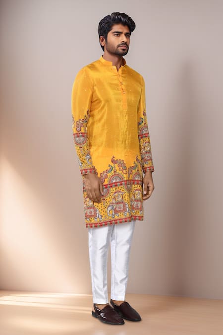 Shop_Arihant Rai Sinha_Yellow Rayon, Silk Zari, Sequins Embroidered Kurta Set 