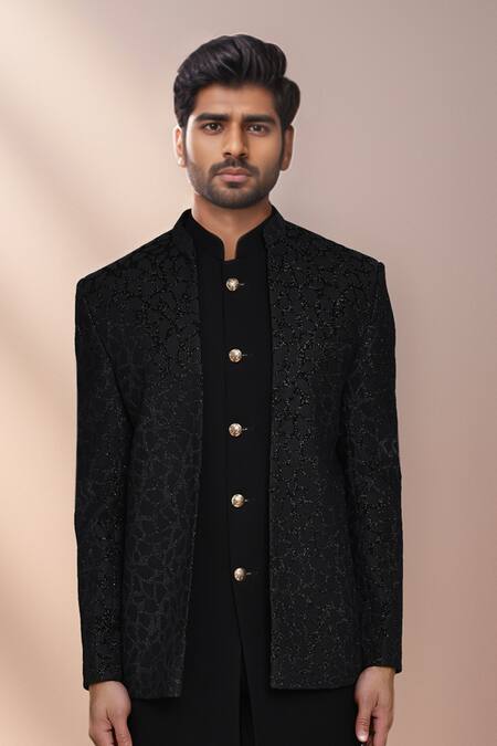 Buy Arihant Rai Sinha Black Jacquard, Terrycloth Geometric Woven Bandhgala Set Online at Aza Fashions Buy_Arihant Rai Sinha_Black Jacquard, Terrycloth Geometric Woven Bandhgala Set _Online_at_Aza_Fashions