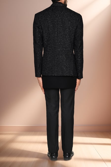 Shop Arihant Rai Sinha Black Jacquard, Terrycloth Geometric Woven Bandhgala Set at Aza Fashions Shop_Arihant Rai Sinha_Black Jacquard, Terrycloth Geometric Woven Bandhgala Set _at_Aza_Fashions