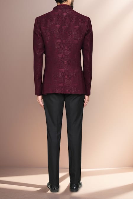Arihant Rai Sinha Maroon Geometric Prince Coat Set 