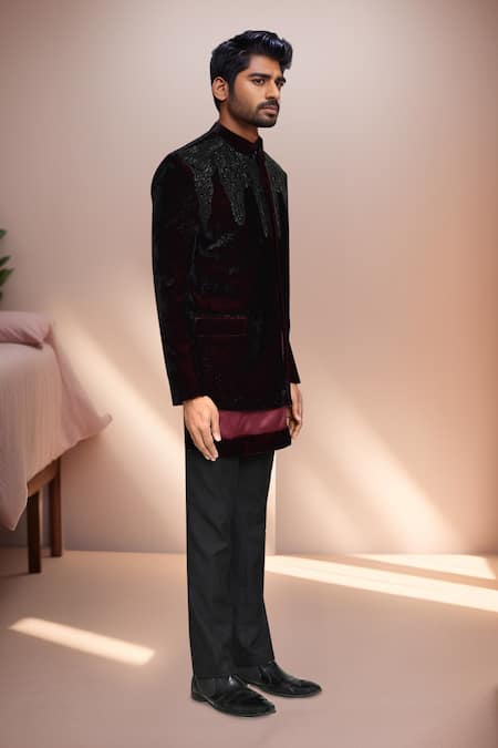 Buy Arihant Rai Sinha Maroon Satin, Terrycloth, Silk Cut Work Cutdana Embroidered Prince Coat Set Online at Aza Fashions Buy_Arihant Rai Sinha_Maroon Satin, Terrycloth, Silk Cut Work Cutdana Embroidered Prince Coat Set _Online_at_Aza_Fashions