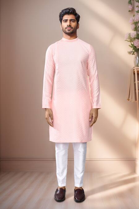 Buy Arihant Rai Sinha Pink Jacquard, Silk Checkered Woven Kurta Set Online at Aza Fashions Buy_Arihant Rai Sinha_Pink Jacquard, Silk Checkered Woven Kurta Set _Online_at_Aza_Fashions