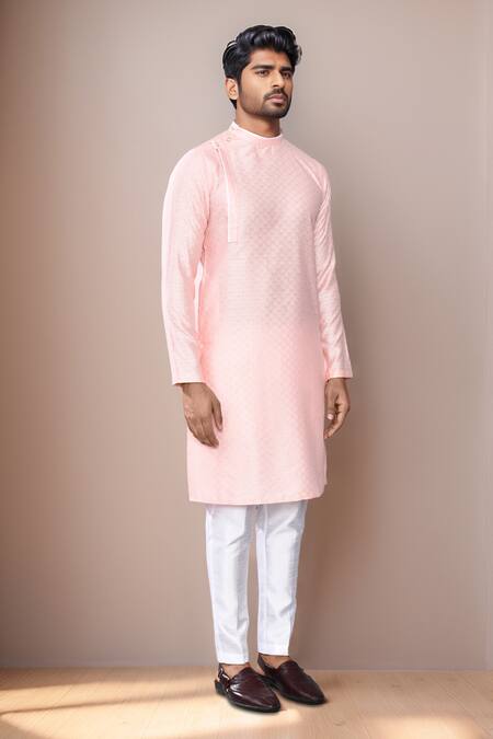 Arihant Rai Sinha Pink Jacquard, Silk Checkered Woven Kurta Set at Aza Fashions Arihant Rai Sinha_Pink Jacquard, Silk Checkered Woven Kurta Set _at_Aza_Fashions