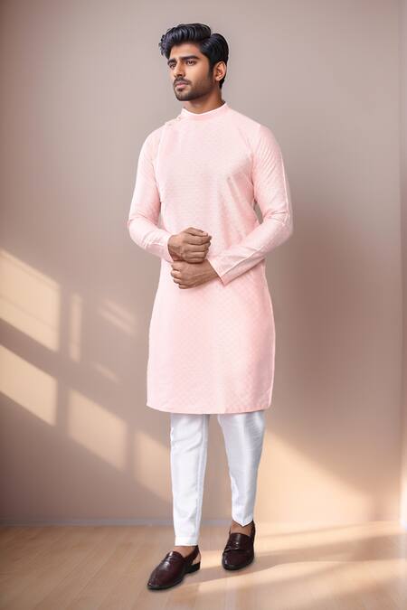 Buy Arihant Rai Sinha Pink Jacquard, Silk Checkered Woven Kurta Set Buy_Arihant Rai Sinha_Pink Jacquard, Silk Checkered Woven Kurta Set