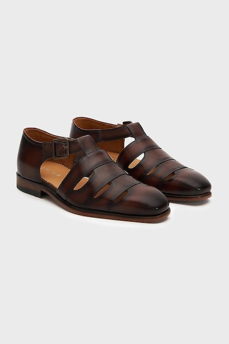 Nauvab Brown Plain Sultan Multi-strap Sandals 