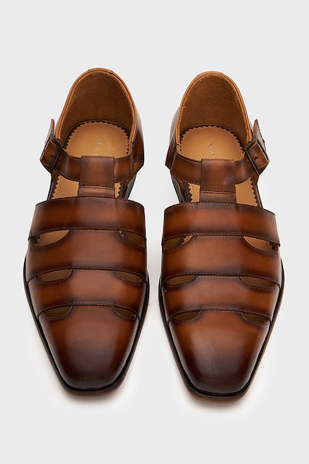 Shop Nauvab Brown Shaded Tan Leather Multi-strap Sandals at Aza Fashions Shop_Nauvab_Brown Shaded Tan Leather Multi-strap Sandals _at_Aza_Fashions