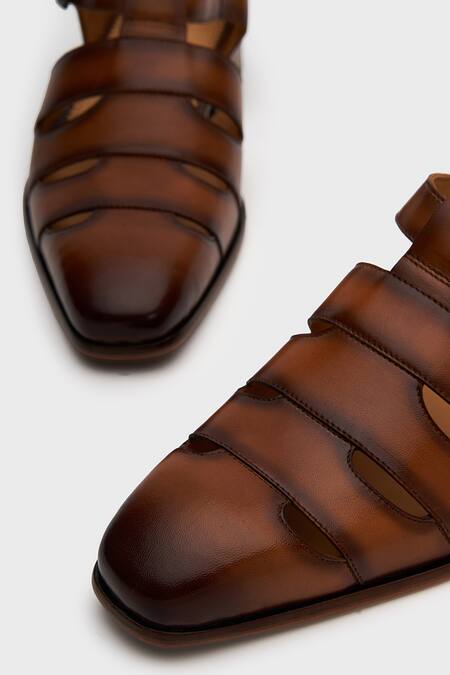 Shop Nauvab Brown Shaded Tan Leather Multi-strap Sandals Online at Aza Fashions Shop_Nauvab_Brown Shaded Tan Leather Multi-strap Sandals _Online_at_Aza_Fashions