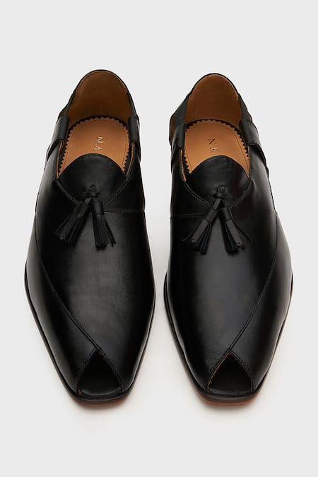 Shop Nauvab Black Plain Cut-out Tassel Sandals at Aza Fashions Shop_Nauvab_Black Plain Cut-out Tassel Sandals _at_Aza_Fashions