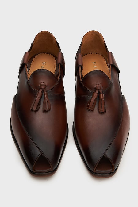 Shop_Nauvab_Brown Plain Open-toe Cut-out Sandals _at_Aza_Fashions