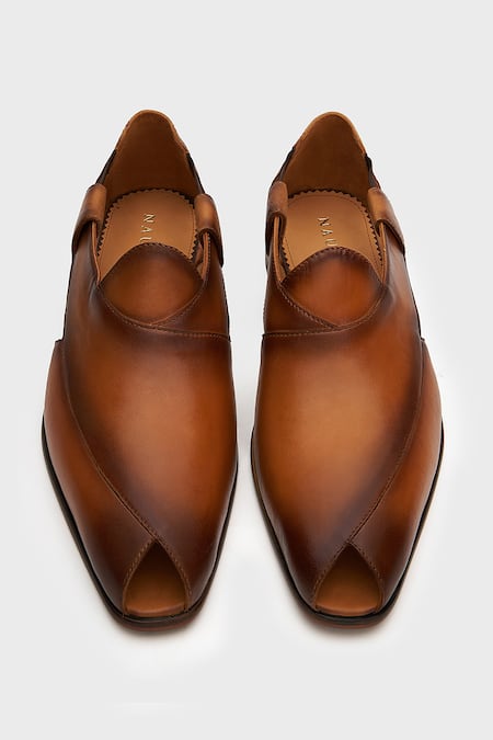 Shop Nauvab Brown Shaded Peashauri Cut-out Sandals at Aza Fashions Shop_Nauvab_Brown Shaded Peashauri Cut-out Sandals _at_Aza_Fashions