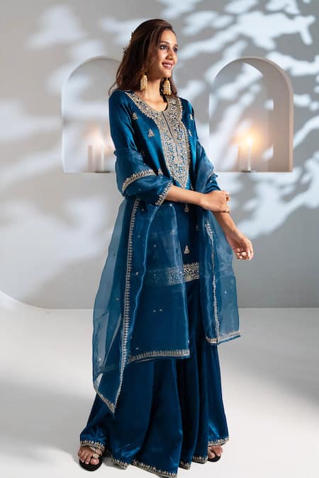 Aavya Floral Embroidered Kurta Gharara Set 