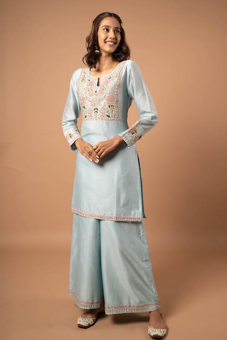 Aavya Gul Embroidered Yoke Kurta Palazzo Set 