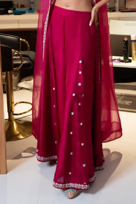 Aavya_Pink Silk Embroidery Open Neck Tulip Cape And Gharara Set _Online_at_Aza_Fashions