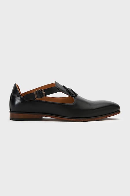 Nauvab_Black Plain Bagh Leather Shoes _Online_at_Aza_Fashions