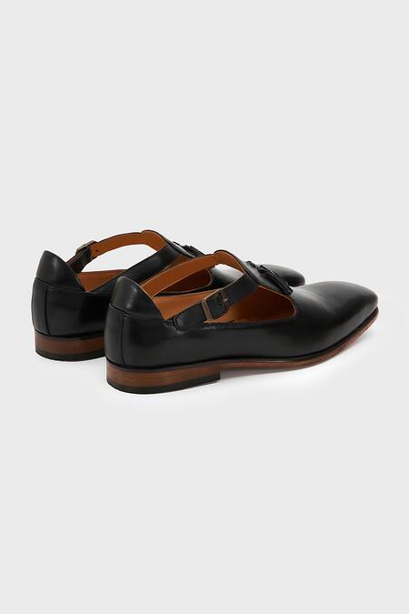 Buy_Nauvab_Black Plain Bagh Leather Shoes _Online_at_Aza_Fashions