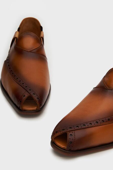 Shop Nauvab Brown Textured Peashauri Cut-out Shaded Sandals Online at Aza Fashions Shop_Nauvab_Brown Textured Peashauri Cut-out Shaded Sandals _Online_at_Aza_Fashions