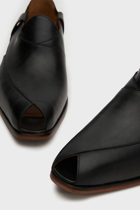 Shop_Nauvab_Black Plain Peashauri Cut-out Sandals _Online_at_Aza_Fashions