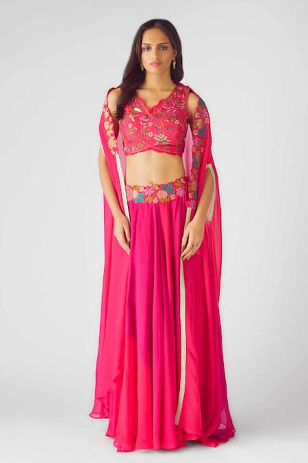 Basanti - Kapde Aur Koffee Embroidered Cape & Bustier Lehenga Set 