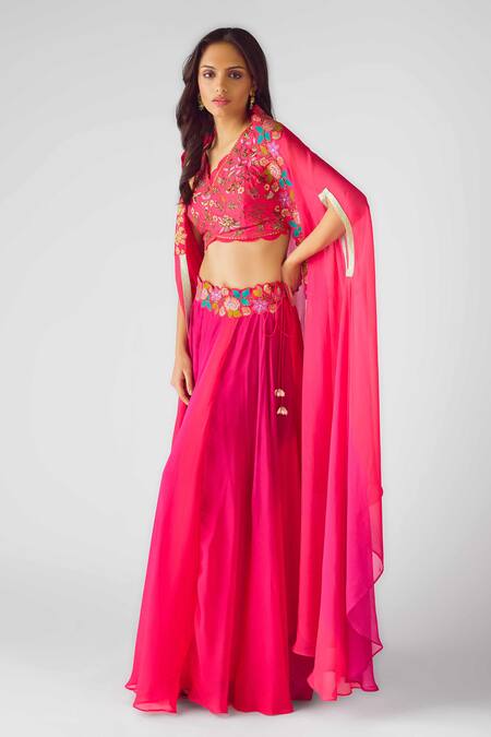 Buy Basanti - Kapde Aur Koffee Pink Organza Sequins, Cut Work, Embroidery Scoop Neck Cape And Bustier Lehenga Set Online at Aza Fashions Buy_Basanti - Kapde Aur Koffee_Pink Organza Sequins, Cut Work, Embroidery Scoop Neck Cape And Bustier Lehenga Set_Online_at_Aza_Fashions