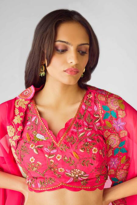 Basanti - Kapde Aur Koffee Pink Organza Sequins, Cut Work, Embroidery Scoop Neck Cape And Bustier Lehenga Set at Aza Fashions Basanti - Kapde Aur Koffee_Pink Organza Sequins, Cut Work, Embroidery Scoop Neck Cape And Bustier Lehenga Set_at_Aza_Fashions