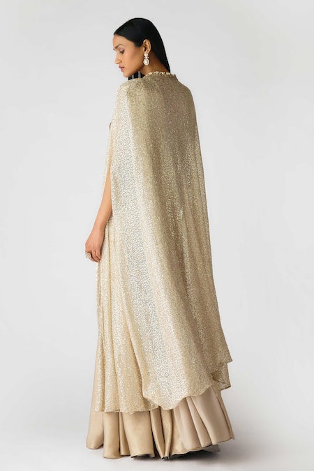 Basanti - Kapde Aur Koffee Gold Embroidered Pre-Draped Saree Set 