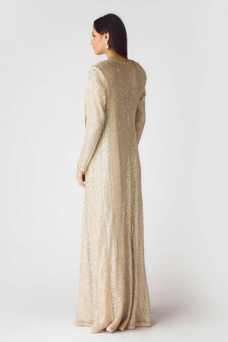Basanti - Kapde Aur Koffee Gold Embellished Pre-Draped Saree Set 