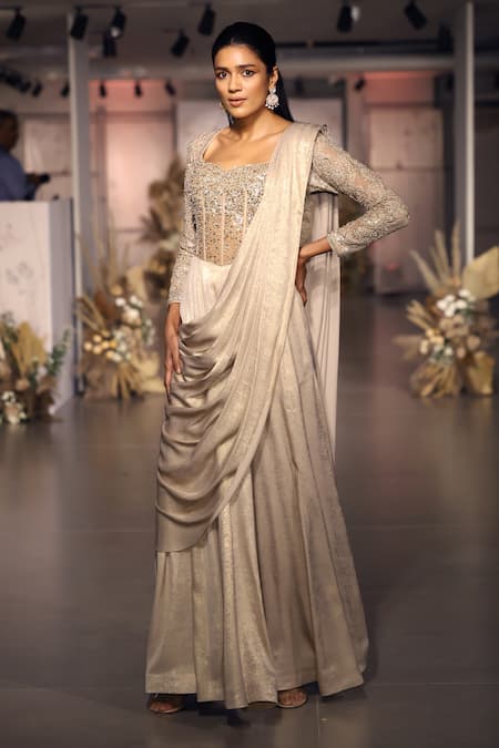 Basanti - Kapde Aur Koffee Gold Embellished Draped Jumpsuit 