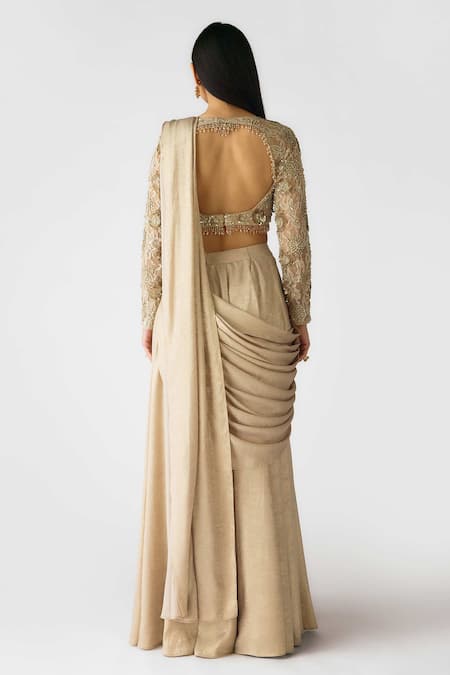 Basanti - Kapde Aur Koffee Gold Embellished Pre-Draped Sharara Saree 