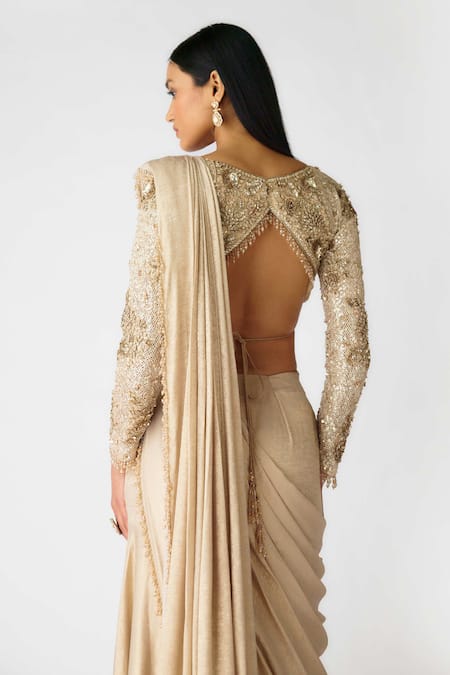 Basanti - Kapde Aur Koffee Gold Embellished Pre-Draped Skirt Saree 
