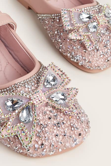 Ninobello_Pink Stones Bow Embellished Bellies _Online_at_Aza_Fashions