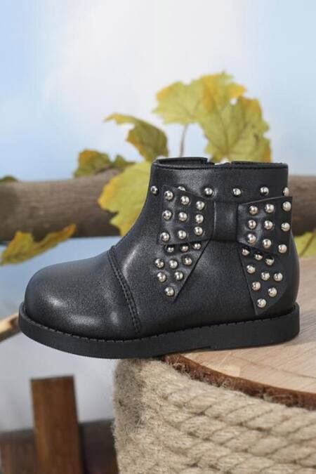 Ninobello_Black Studs Embellished Bow Boots _Online_at_Aza_Fashions