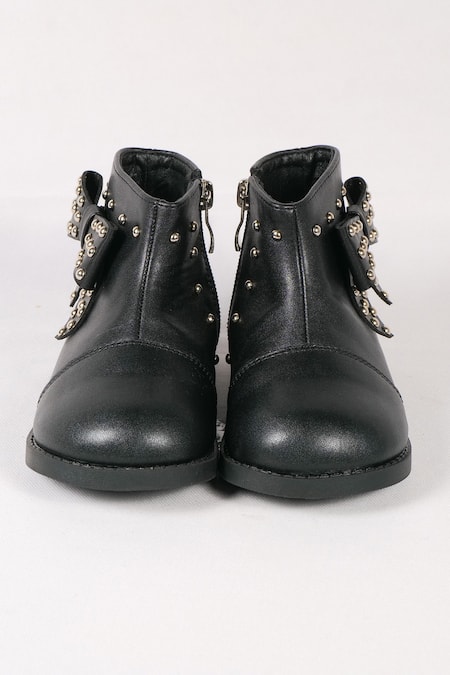 Ninobello Stud Embellished Bow Black Boots 
