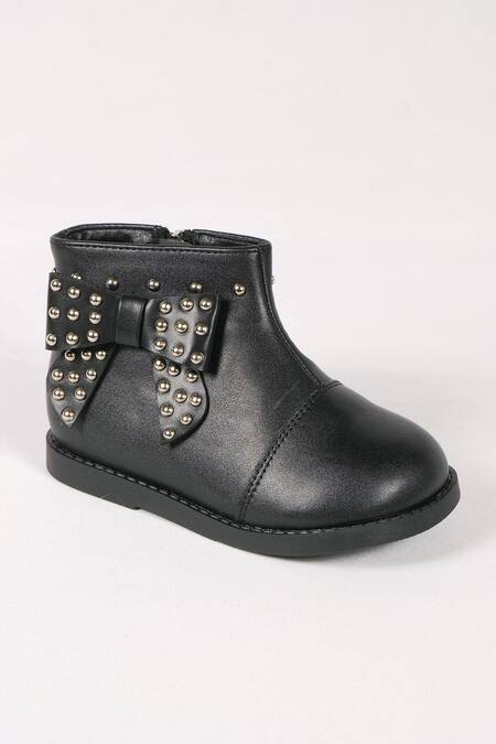 Buy_Ninobello_Black Studs Embellished Bow Boots _Online_at_Aza_Fashions